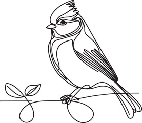 Titmouse Line Art Vector - Artistic Bird Drawing