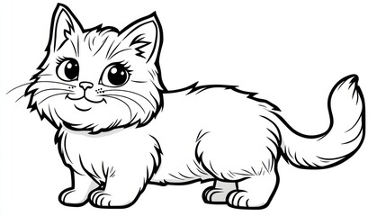 Obraz premium Cute cartoon kitten, coloring page, kids, animal, illustration, drawing, coloring book, printable