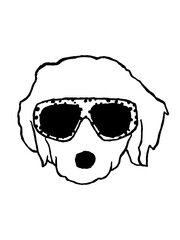 Black doodle dog with fun sunglasses in minimalistic style 