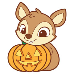 Cute Cartoon Chipmunk Hugging Orange Pumpkin with Transparent Background Design