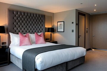 A Luxurious Bedroom Featuring Elegant Furnishings and Comfortable Bedding