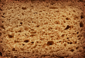 Bread slice macro texture, baked dough pattern. Brown bread loaf cut close up, wheat toast slice