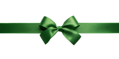 Shiny satin green ribbon with a bow isolated on transparent background for greeting cards and invitations.	