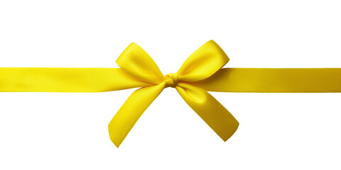 Fototapeta premium Shiny satin bright yellow ribbon with a bow isolated on transparent background for greeting cards and invitations. 