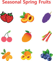 Set of Seasonal Spring Fruits Icons Fresh Colorful Vector Collection