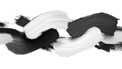 Png of Dynamic black and white brush strokes intertwine, creating a striking abstract design with a modern artistic flair on transparent background.