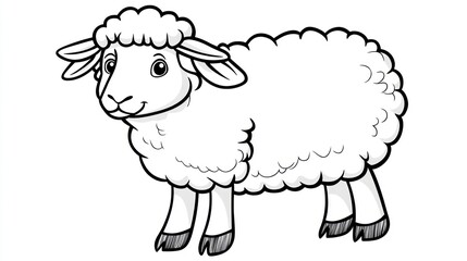 Cute cartoon sheep, smiling, standing still, for children's books or educational materials