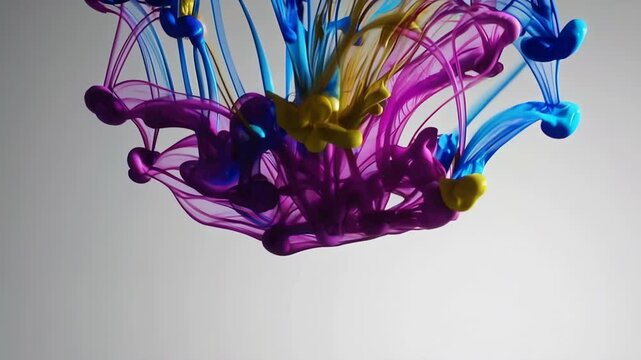 Colorful Ink Swirling Gracefully in Clear Water with Smooth Motion and Artistic Flow in Seamless Loop for Abstract Background Use