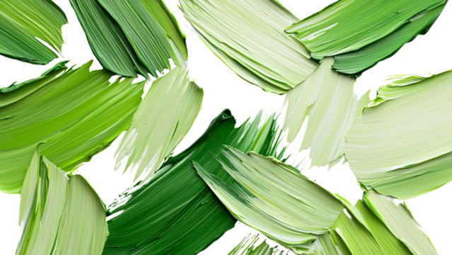 Png of A vibrant array of green brush strokes creating a lush, textured pattern resembling natural foliage on transparent background.