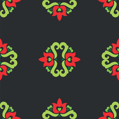 Tatar seamless pattern. Islamic tulip, floral geometry. Culture of the Tatar people, symbols of green and red