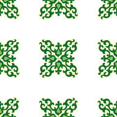 Tatar seamless pattern. Islamic tulip, floral geometry. Culture of the Tatar people, symbols of green and red