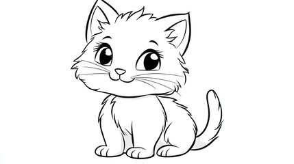 Obraz premium Cute cartoon kitten coloring page, printable drawing, kids activity, educational resource, black and white illustration