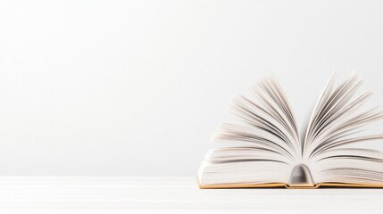 Fototapeta premium Open book, pages fanned out on a light surface