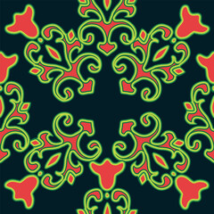 Floral pattern Tatar Native Ornamental border with tulips. Culture of the Tatar people, symbols of green and red