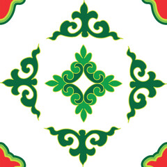 Floral pattern Tatar Native Ornamental border with tulips. Culture of the Tatar people, symbols of green and red