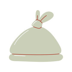 Baby hat vector flat hand drawn illustration. Newborn headdress, cute pastel green color. Isolated background