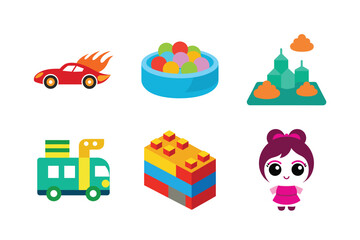Obraz premium vector illustration of a set of toys icons