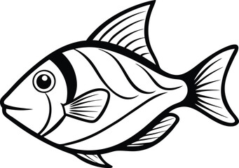 Trigger Fish Line art Design with white background