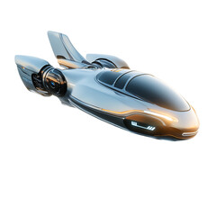 Futuristic Flying Car with Metallic Exterior Isolated on Transparent Background