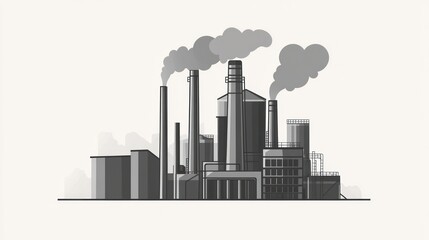 Fototapeta premium Industrial complex with smoke stacks, urban landscape