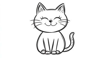 Obraz premium Cute cartoon cat sitting, sketch style, simple design, for children's products, prints, or greeting cards