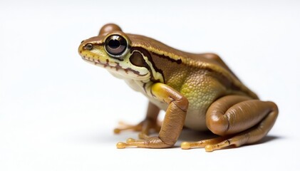 Obraz premium Small brown frog, side profile, on pure white, small frog, amphibian photography, isolated frog