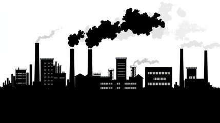 Obraz premium Industrial pollution silhouette, factory smoke, urban background, environmental issue, vector art, graphic design