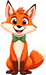 Obraz premium Charming and Friendly Cartoon Fox Character with a Green Bow Tie, Perfect for Whimsical Illustrations and Playful Animal Designs