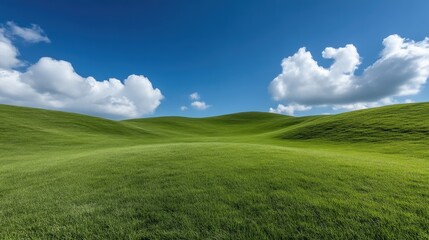 Obraz premium Lush green rolling hills under a vibrant blue sky