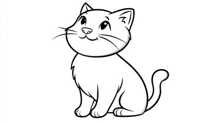 Obraz premium Cute cartoon cat, sitting, looking up, children's coloring book