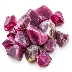Obraz premium Natural rubies captured on a clean white background highlighting their brilliance