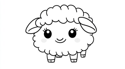 Cute sheep cartoon illustration, adorable animal, simple line art, perfect for kids