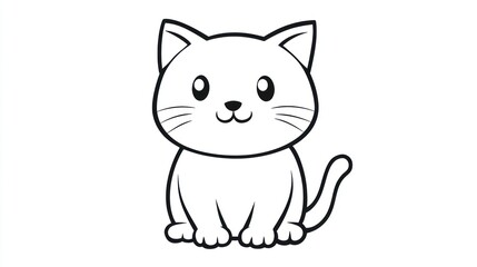 Cute cartoon cat, simple line art, black and white, coloring book, kids, education, printable, digital drawing, illustration