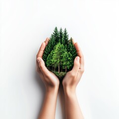 Hands holding fresh lusty green plant sprout. Earth Day theme background wallpaper.