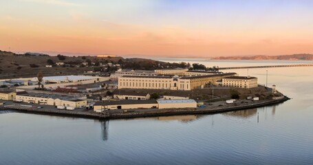 Aerial view of San Quentin Rehabilitation Center, a California state prison for men, located north...
