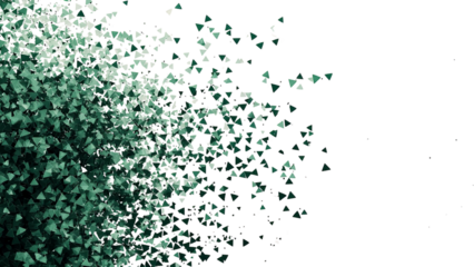 Png of A vibrant abstract gradient design featuring a scattering of green geometric shapes on transparent background.