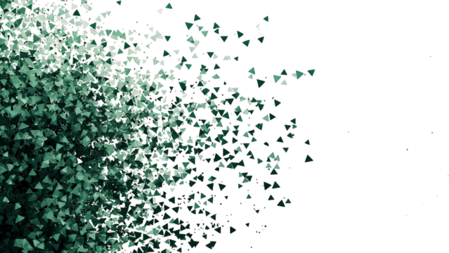 Png of A vibrant abstract gradient design featuring a scattering of green geometric shapes on transparent background.