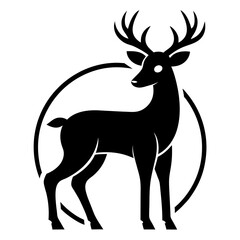 Obraz premium Deer Silhouette Vector, Majestic Black Deer Clipart with Antlers for Logos and Nature Art