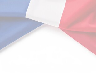 French flag with waving blue, white, and red colors on a smooth fabric background