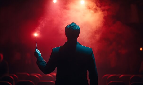 The Magician: A Mystical Performance on a Stage with Red Smoke - Powered by Adobe