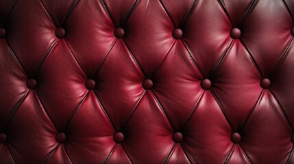 Fototapeta premium Close-Up View of a Luxurious Red Leather Upholstery with Diamond Quilted Pattern and Button Tufting, Exuding Elegance and Classic Style