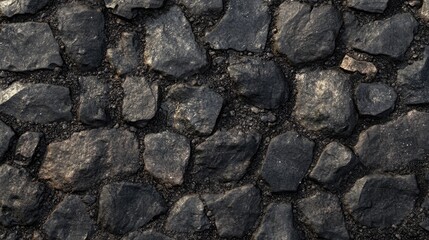Fototapeta premium Detailed View of Cobblestone Pavement with Smoothly Laid Stones and Visible Mortar Joints, Reflecting Traditional Construction Techniques and Timeless Design