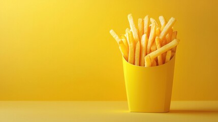 Monochrome delight golden fries in a vibrant yellow setting