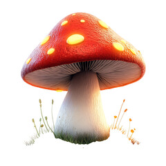 Fluffy 3D Cartoon Mushroom with Shiny Red Cap Isolated on Transparent Background