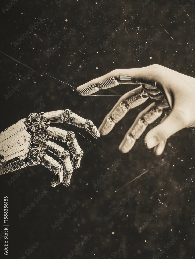 Leinwandbilder collage of human and robot hands in a contest highlighting future technology and the relationship be