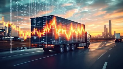 Truck on Highway with Digital Stock Market Graph Overlay and Urban Skyline

 - Powered by Adobe