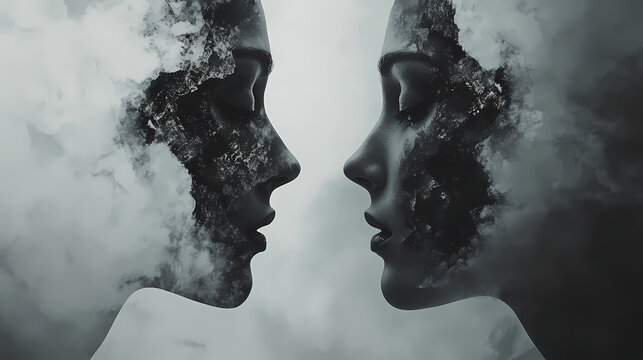 Lost in reflection shattered illusions and fading identities. Dissolving Echoes. Illustration