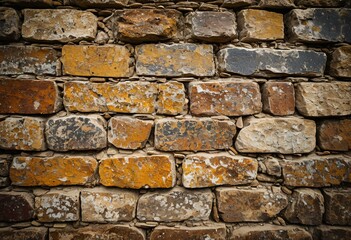 Obraz premium A stone wall with a lot of different colored bricks.