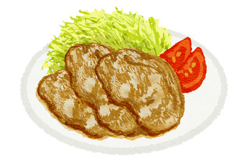 豚肉の生姜焼きの水彩イラスト