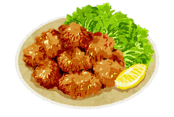 鶏の唐揚げの水彩イラスト